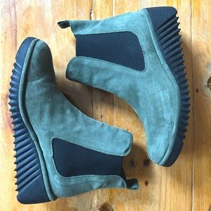 Fly London green suede booties